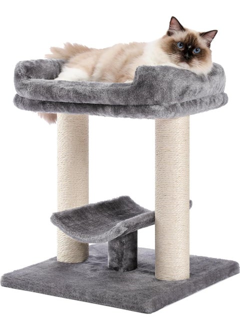 Cat Scratching Post Small Cat Tree Cat Scratcher with Large Plush Top Perch Bed Cat Post and Curved Platform 48x40.5x40.5cm