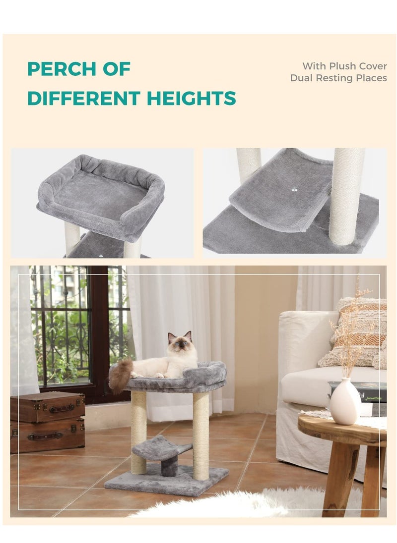 Cat Scratching Post Small Cat Tree Cat Scratcher with Large Plush Top Perch Bed Cat Post and Curved Platform 48x40.5x40.5cm