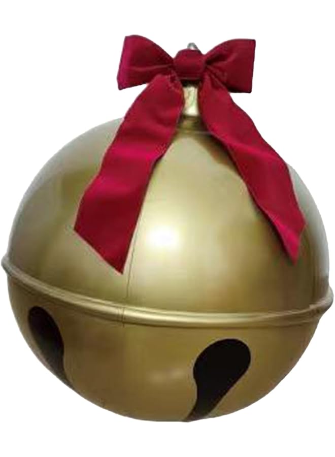 The Bros زينة عيد الميلاد القابلة للنفخ، كرة عيد الميلاد القابلة للنفخ من PVC مع رباط أحمر، زينة جرس عيد الميلاد الخارجية، زينة شجرة عيد الميلاد في الحديقة، سهلة التركيب (60 سم) - Image 1