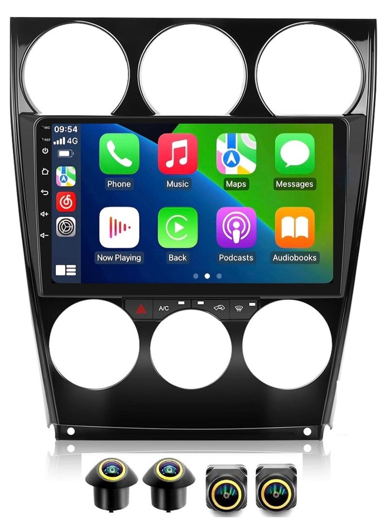 SHEZA STAR Android Car Stereo for Mazda 6 2004-2015 4GB RAM 64GB ROM Support Carplay, M-Link Wi-Fi BT, Radio GPS, 9 Inch IPS.QLED, interface, Screen with 360D Camera Included - Image 1