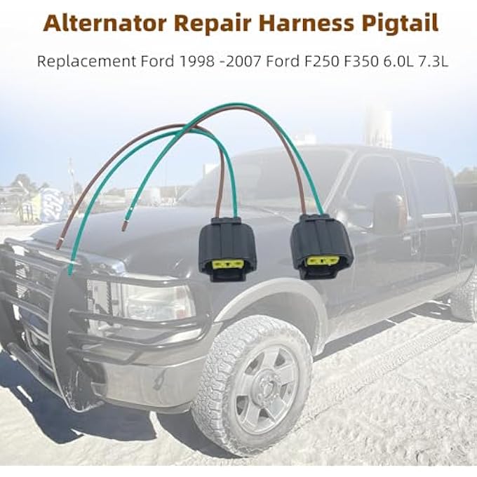 Narcilors 2 Pcs 8 Inch Alternator Regulator Plug Harness Lead Repair Pigtail Replacement for Ford F250 F350 6.0L 7.3L 1998-2007 - Image 2