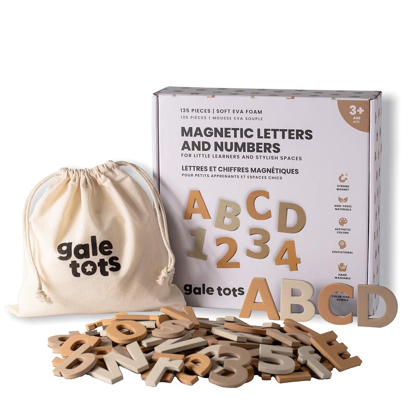 GALE TOTS Magnetic Letters and Numbers Set for Kids â€“ 135 PCS Alphabet Magnets for Fridge â€“ Montessori ABC Educational Toy Gift in Neutral Aesthetic Colors by GALE TOTS - Image 1