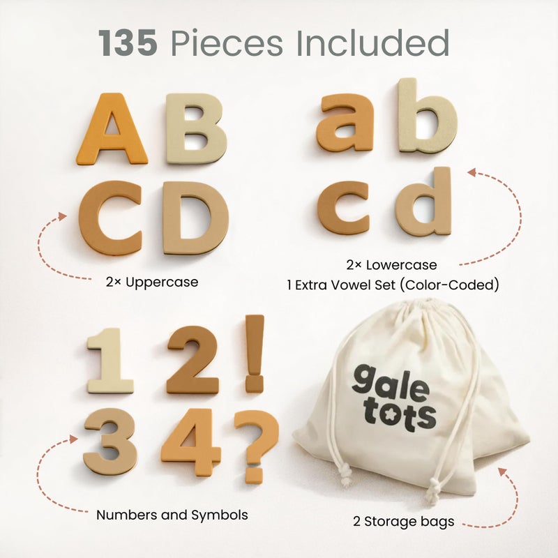 GALE TOTS Magnetic Letters and Numbers Set for Kids â€“ 135 PCS Alphabet Magnets for Fridge â€“ Montessori ABC Educational Toy Gift in Neutral Aesthetic Colors by GALE TOTS - Image 2