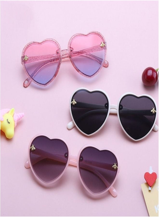 Generic Heart-shaped Sunglasses for Kids Stylish Cute Bee Frame for Toddler Girls Boys Age 2-10 UV400 Protection, Children's Sunglasses Light Color Gradient Lens Jelly Frame Sunglasses 