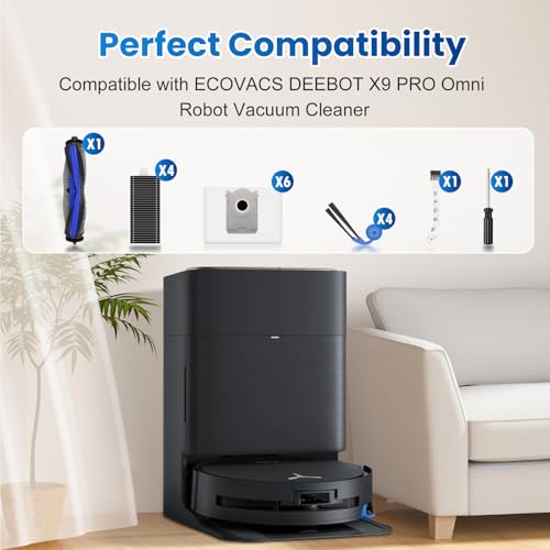 DrFlito طقم ملحقات بديلة من DrFlito 19 متوافق مع مكنسة ECOVACS DEEBOT X9 Pro Omni الروبوتية، 1 فرشاة رئيسية، 6 أكياس غبار، 4 فلتر HEPA، 2 أسطوانة مسح، 4 فرش جانبية، 2 أداة تنظيف - Image 2