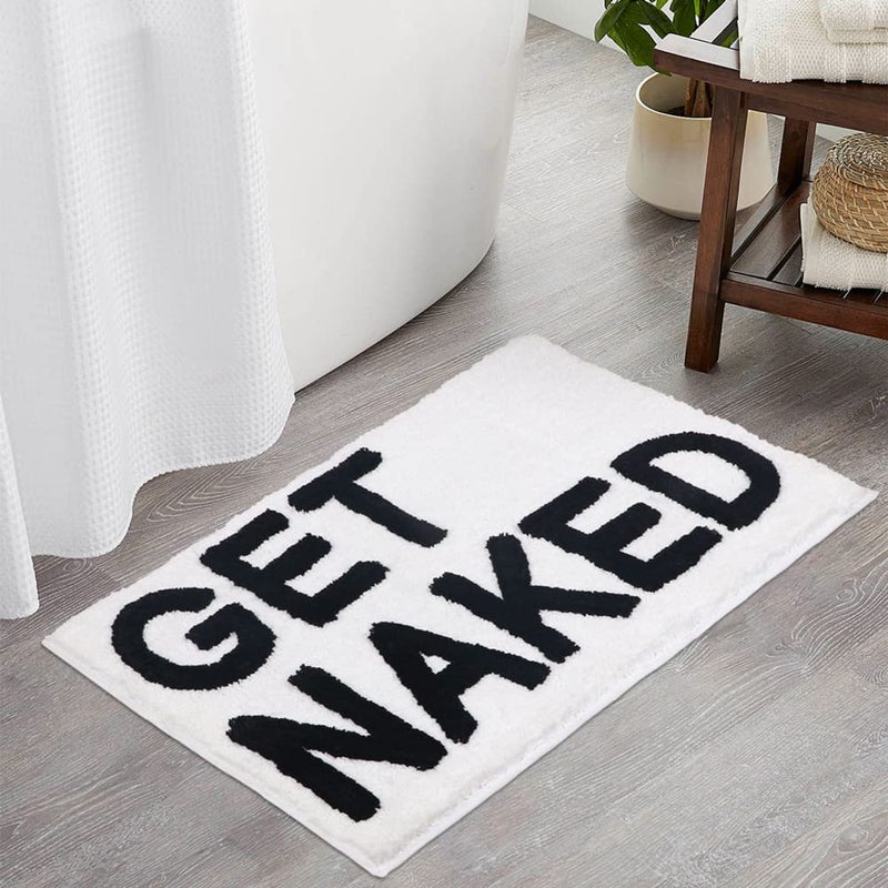 Zeeinx Get Naked Bath Mat Cute Bathroom Rugs Non Slip Microfiber Bath Rugs Funny Bathroom Decor for Apartment White Black Bath mat for Tub and ShowerMachine Washable20x32
