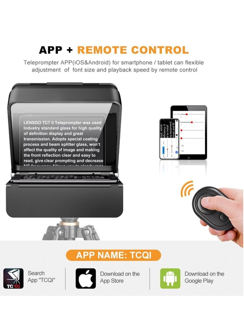 لينسجو - LENSGO Teleprompter 7.9'' for iPhone Smartphone DSLR/SLR Cameras with Remote Control APP Compatible with iOS/Android for YouTube/Interview/Online Teaching/Live Streaming (TC7II for Camera/Phone) - Image 1