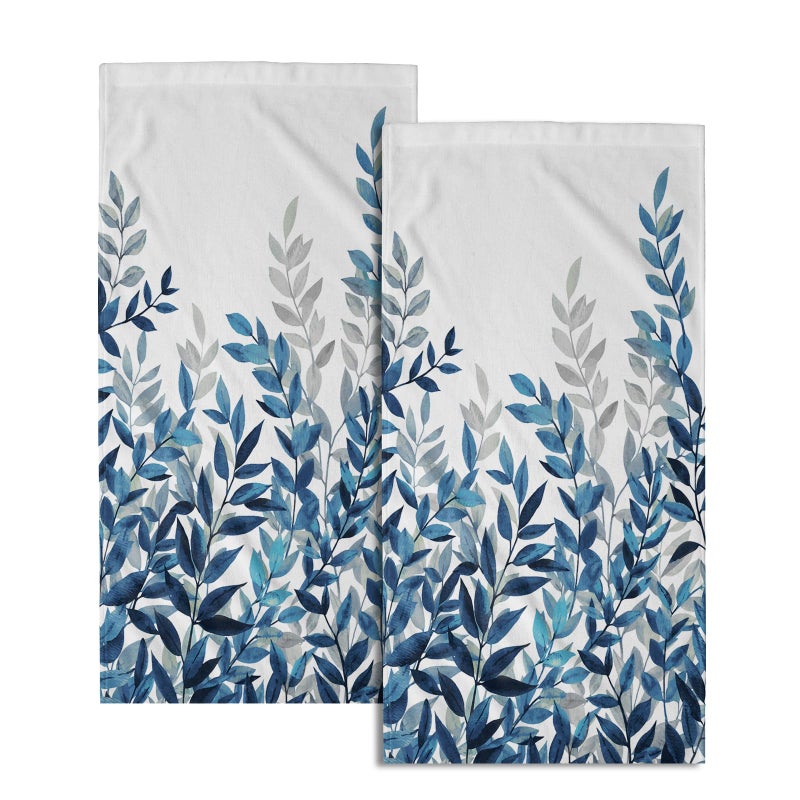 Granbey Blue Eucalyptus Hand Towels Set of 2 Spring Floral Watercolor Leaves Kitchen Towel Botanical Plant Blue White Leaves Decorative Super Soft Face Towels for Bathroom Home Hotel Gym - Image 1