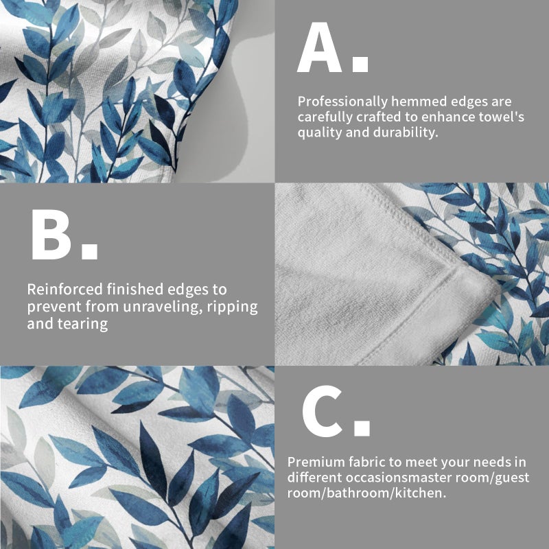 Granbey Blue Eucalyptus Hand Towels Set of 2 Spring Floral Watercolor Leaves Kitchen Towel Botanical Plant Blue White Leaves Decorative Super Soft Face Towels for Bathroom Home Hotel Gym - Image 5