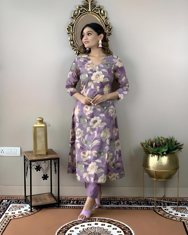 ANNI DESIGNER Women's Rayon Straight Printed Kurta with Pant Set (DHUN-Purple-NW_M_Purple_Medium) - Image 5