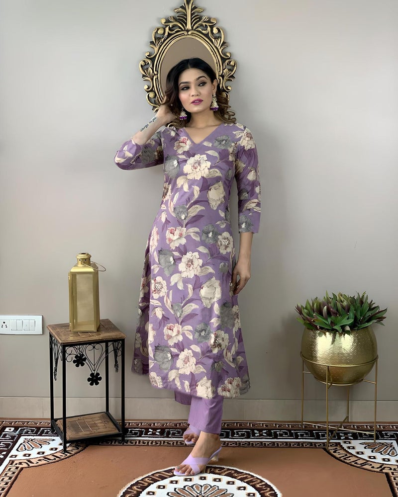 ANNI DESIGNER Women's Rayon Straight Printed Kurta with Pant Set (DHUN-Purple-NW_M_Purple_Medium) - Image 4