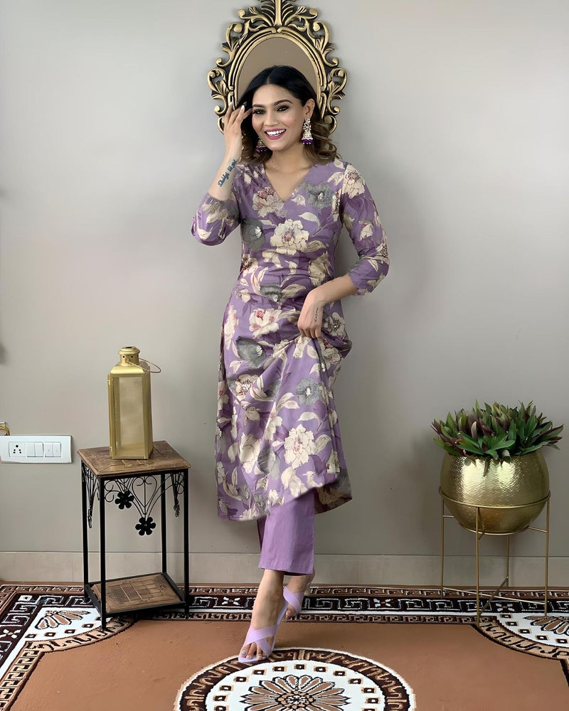 ANNI DESIGNER Women's Rayon Straight Printed Kurta with Pant Set (DHUN-Purple-NW_M_Purple_Medium) - Image 3