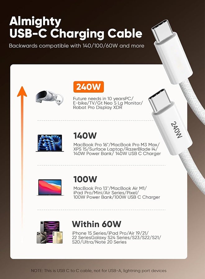 Univer Tang USB C to C Super Fast Charging Cable 240W 6.6ft, iPhone 17 16 15 Pro Max Braided Charger Cord, Type C  Cable for Samsung S25 S24 S23 S22+, MacBook 16'', iPad 12.9'', Compatible 140W/100W/60W - Image 5