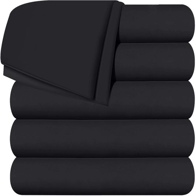 FLAT SHEETS PACK OF 6 SOFT BRUSHED MICROFIBER FABRIC SHRINKAGE FADE RESISTANT TOP SHEETS EASY CARE QUEEN BLACK