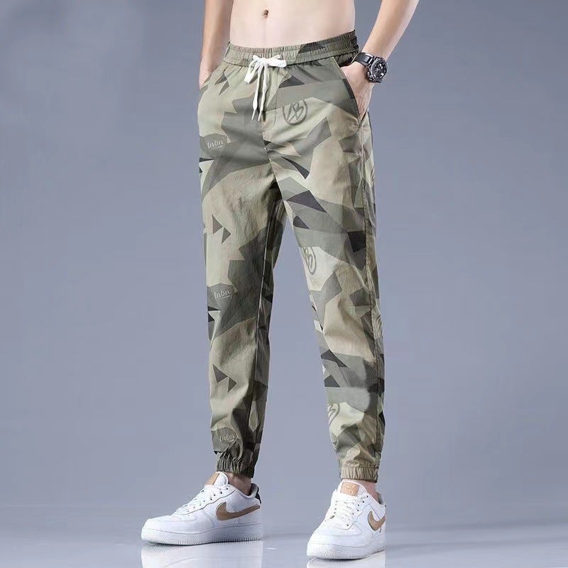 Summer Thin Camouflage Sports Crock Pants Mens Wear-resistant Loose All-match Quick-drying Thin Ice Silk Pants Casual Ankle Pants Black [Camouflage]] - Image 3