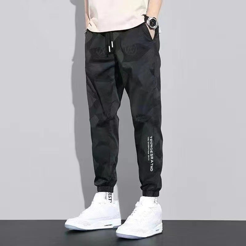 Summer Thin Camouflage Sports Crock Pants Mens Wear-resistant Loose All-match Quick-drying Thin Ice Silk Pants Casual Ankle Pants Black [Camouflage]] - Image 1