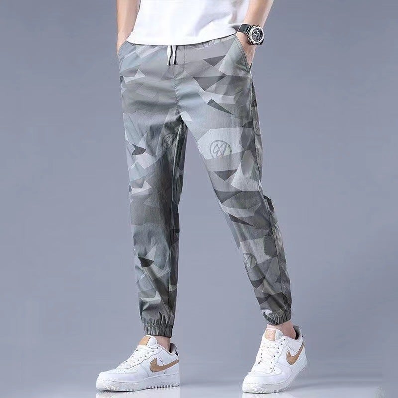 Summer Thin Camouflage Sports Crock Pants Mens Wear-resistant Loose All-match Quick-drying Thin Ice Silk Pants Casual Ankle Pants Black [Camouflage]] - Image 4