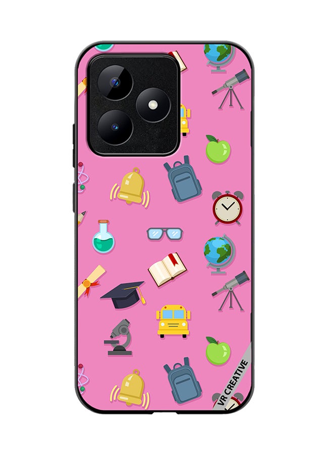 VR CREATIVE Protective Case Cover For Realme C53 Vector Seamless Pattern Of School Color Icons On Pink Design Multicolour - Image 1