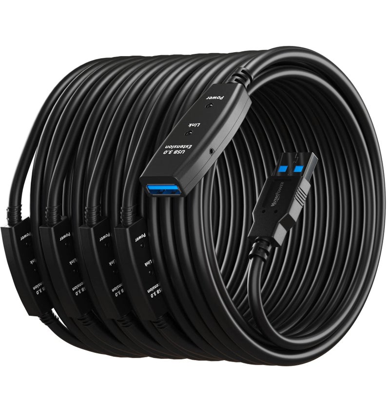 MutecPower 100 Feet Active USB Extension Cable 3.0 Male to Female with 3 Extension chipsets Signal Booster - Repeater Cord 30 Meters / 100 Feet (AC Power Supply Included) - Image 1