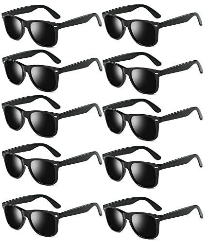 Fsmiling Black Sunglasses Bulk Adult Party Sunglasses 80s Shades Pack for Men Women UV400 Protection 10Pack - Image 1