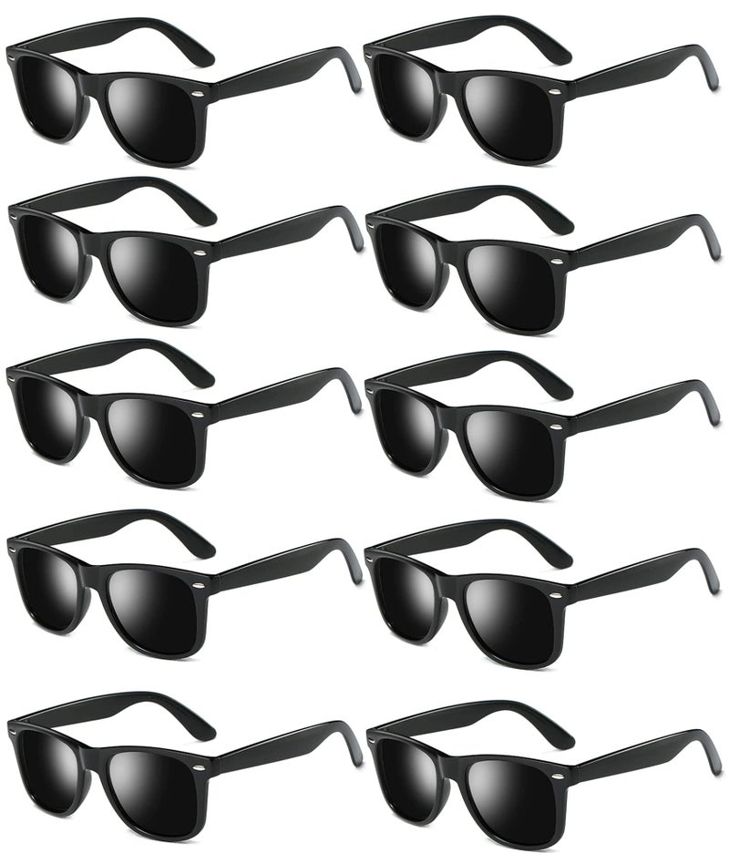 Fsmiling Black Sunglasses Bulk Adult Party Sunglasses 80s Shades Pack for Men Women UV400 Protection 10Pack - Image 2