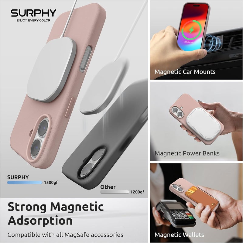 SURPHY Designed for iPhone 17 Leather Case, Compatible with MagSafe Wireless Charging Faux Leather Case with Metallic Buttons and Microfiber Lining for 17 6.3 inch 2025, Pink Sand - Image 3