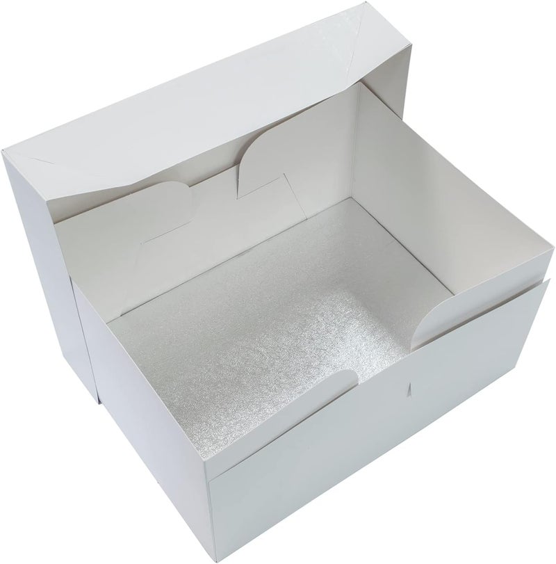 Culpitt 12'' X 9'' Cake Board & White Cake Box Combo | 5 Pack | Oblong Silver Fern Cake Drum With Matching Box, 0.5'' (13mm) Thick, Rectangular Cake Transport Set, 304 X 228mm - Pack Of 5 - Image 1