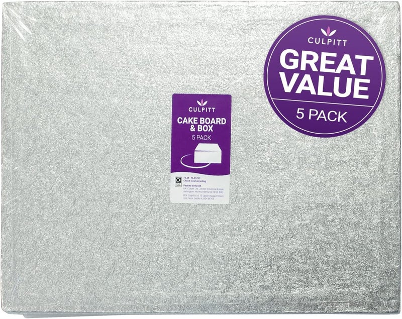 Culpitt 12'' X 9'' Cake Board & White Cake Box Combo | 5 Pack | Oblong Silver Fern Cake Drum With Matching Box, 0.5'' (13mm) Thick, Rectangular Cake Transport Set, 304 X 228mm - Pack Of 5 - Image 4