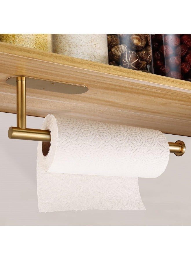 WAOKN Paper Towel Holders for Kitchen,Paper Towels Self Adhesive Under Cabinet No Drilling,Paper Towel Holder, Paper Towel Rolls - Kitchen, Loose Paper Towels - Self-adhesive Under Cabinet, Adhesive and Screw-on, Stainless Steel, Stainless Steel Paper Towel Bar for Bathroom Kitchen Tissue Roll (Gold) - Image 2