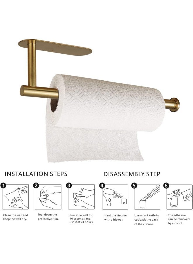 WAOKN Paper Towel Holders for Kitchen,Paper Towels Self Adhesive Under Cabinet No Drilling,Paper Towel Holder, Paper Towel Rolls - Kitchen, Loose Paper Towels - Self-adhesive Under Cabinet, Adhesive and Screw-on, Stainless Steel, Stainless Steel Paper Towel Bar for Bathroom Kitchen Tissue Roll (Gold) - Image 4