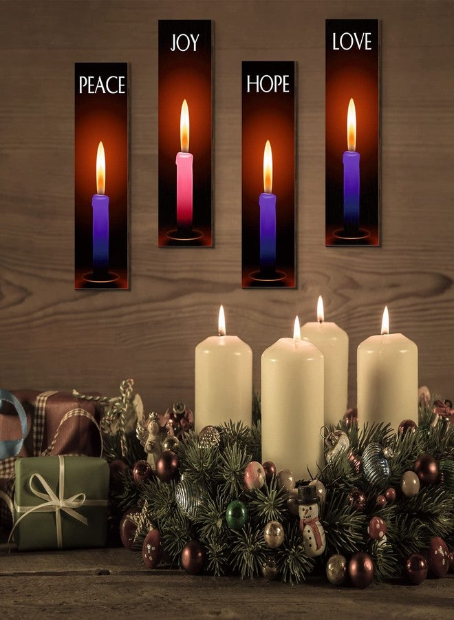 Roowest 4 Pieces Christmas Advent Candles Wall Decor Wooden Wall Art with Love Peace Hope Joy Printing, Rustic Religious Hanging Wood Wall Plaque Gifts for Family Home Church Office, 12 x 4 x 0.2 Inch - Image 4