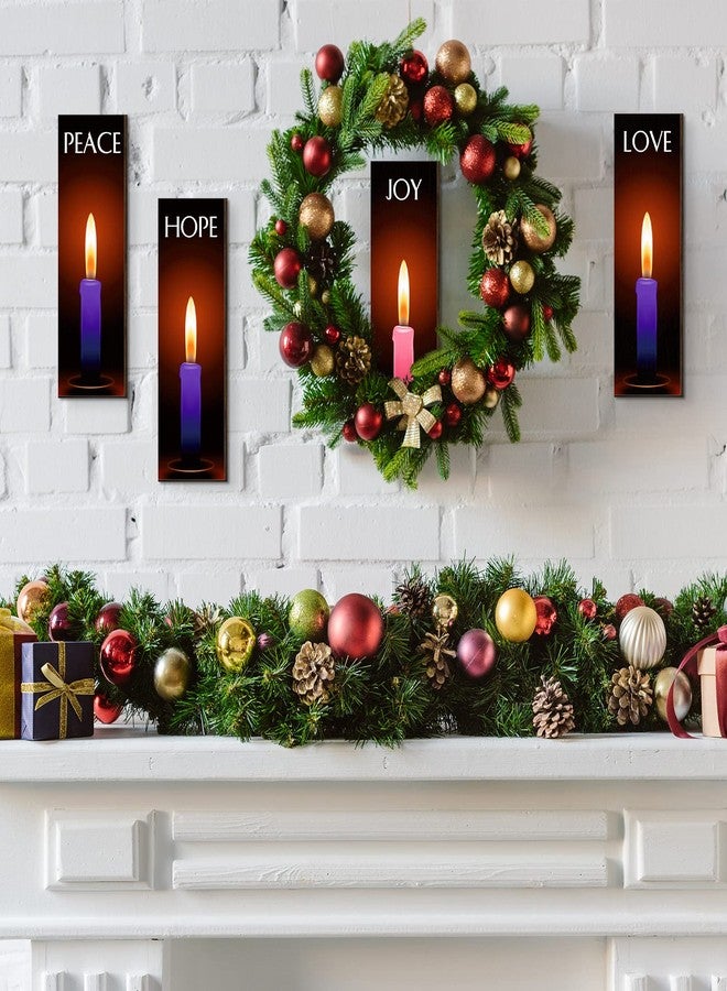 Roowest 4 Pieces Christmas Advent Candles Wall Decor Wooden Wall Art with Love Peace Hope Joy Printing, Rustic Religious Hanging Wood Wall Plaque Gifts for Family Home Church Office, 12 x 4 x 0.2 Inch - Image 5