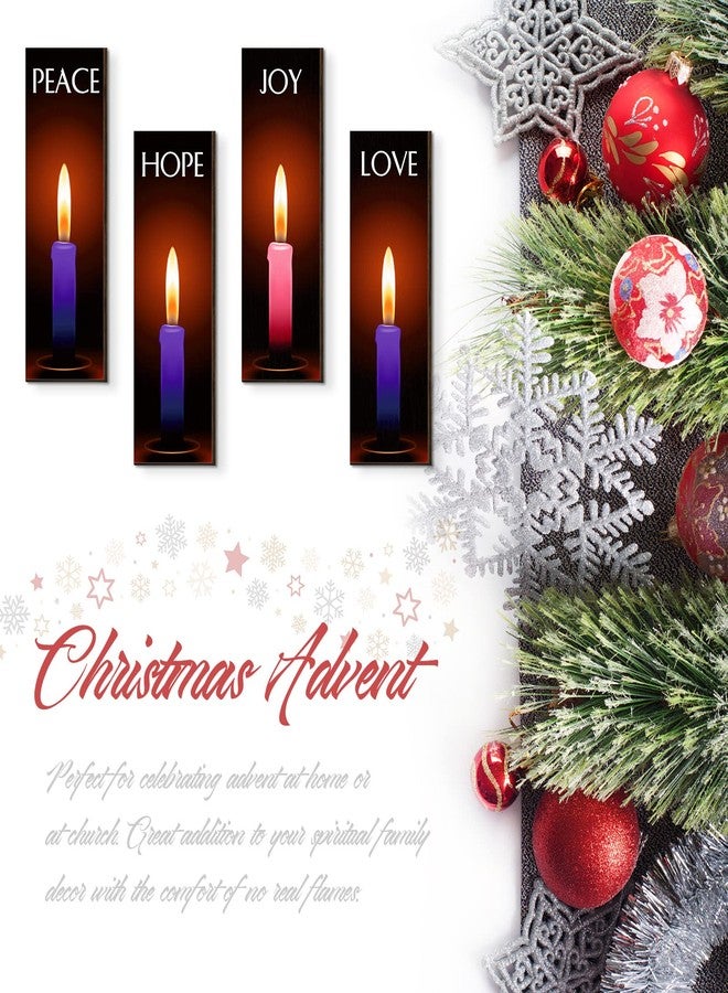 Roowest 4 Pieces Christmas Advent Candles Wall Decor Wooden Wall Art with Love Peace Hope Joy Printing, Rustic Religious Hanging Wood Wall Plaque Gifts for Family Home Church Office, 12 x 4 x 0.2 Inch - Image 3