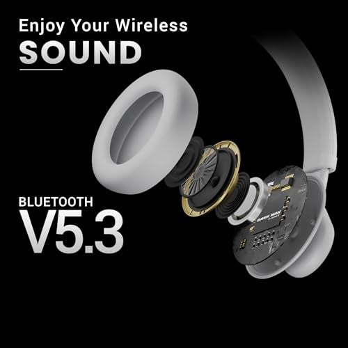 HAMMER Bash Max Over The Ear Wireless Bluetooth Headphones with Mic, Touch Control, Deep Bass, Upto 40 Hours Playtime, Bluetooth 5.3, Workout/Travel (Cool Grey) - Image 4
