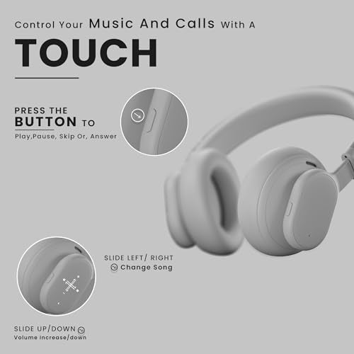 HAMMER Bash Max Over The Ear Wireless Bluetooth Headphones with Mic, Touch Control, Deep Bass, Upto 40 Hours Playtime, Bluetooth 5.3, Workout/Travel (Cool Grey) - Image 3