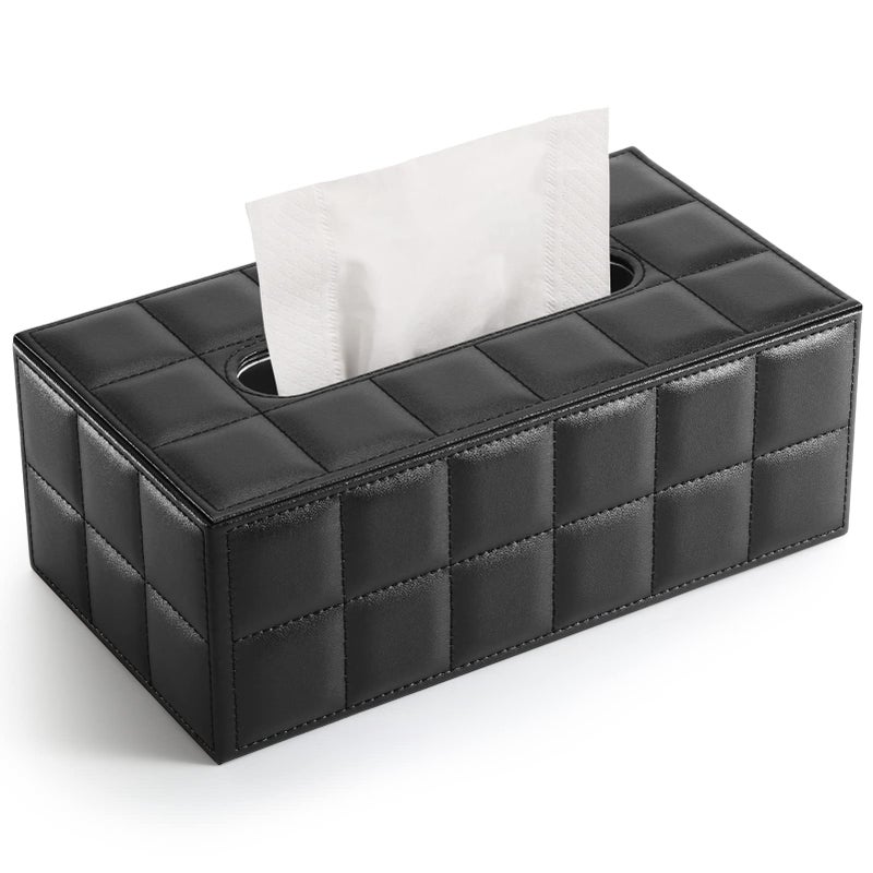 GORESE Rectangular Tissue Box Holder Tissue Box Cover PU Leather Facial Tissue Dispenser for Home Bathroom Living Room Bedroom Dinning Room Office Car Automotive DecorationBlack