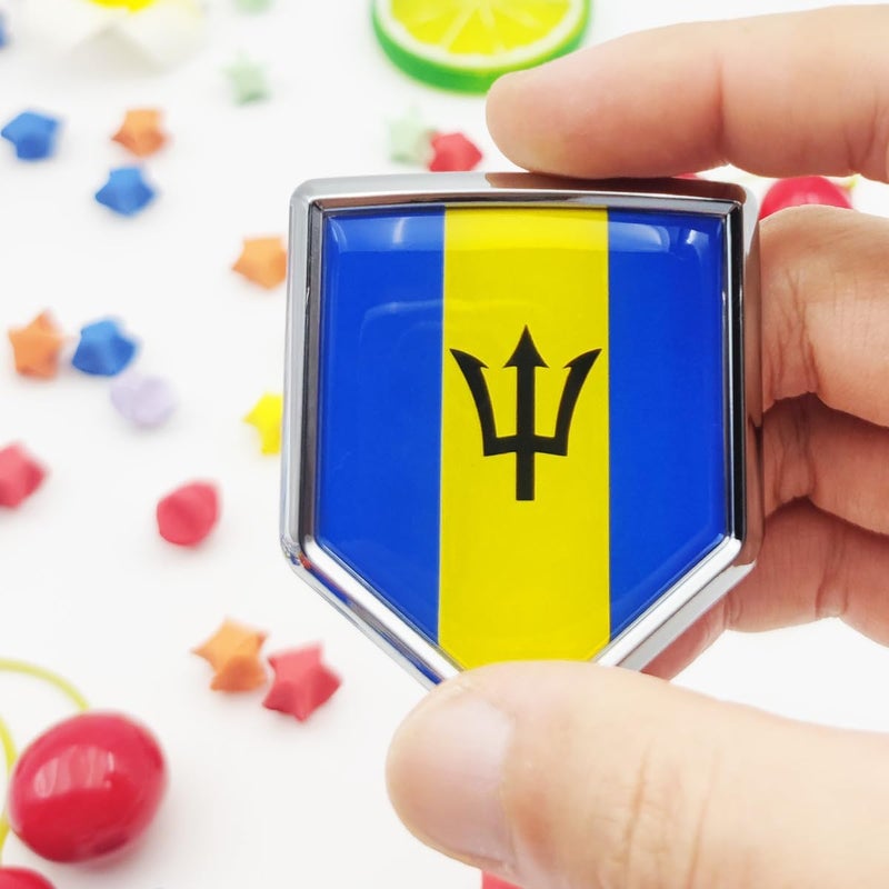 Overdecor Barbados Flag Decal Stickers Car Emblem Barbadian Car Accessories Decorations Chrome Shield Flag Sticker Decals for Cars Truck Vehicles, 2 Pack - Image 2
