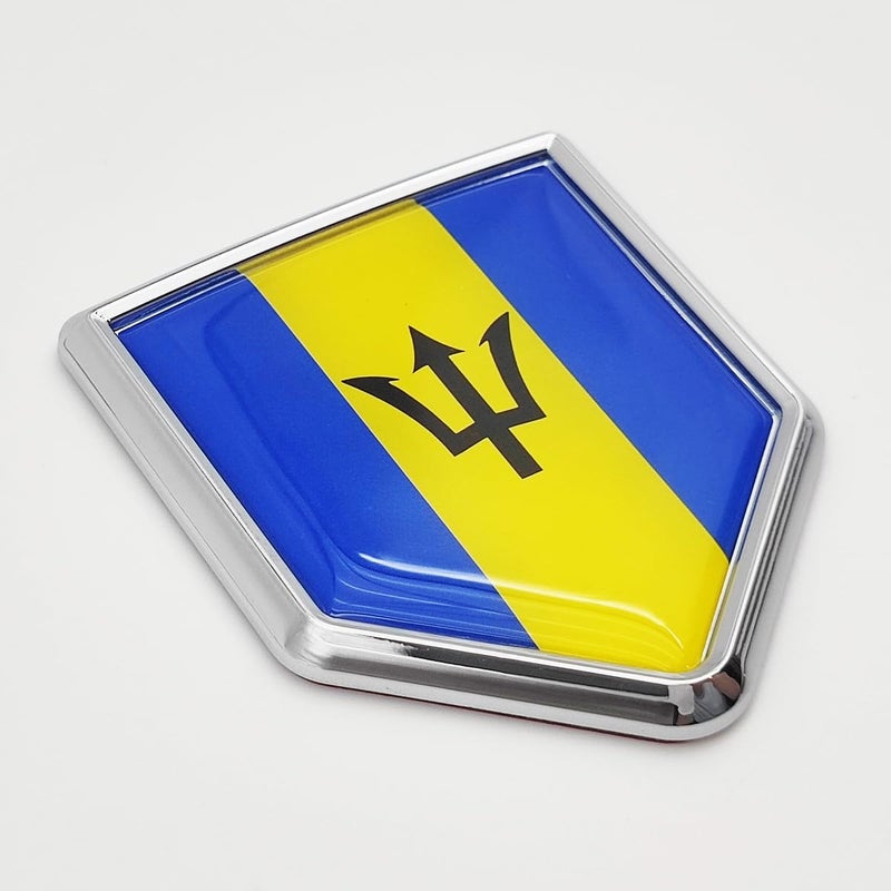Overdecor Barbados Flag Decal Stickers Car Emblem Barbadian Car Accessories Decorations Chrome Shield Flag Sticker Decals for Cars Truck Vehicles, 2 Pack - Image 1