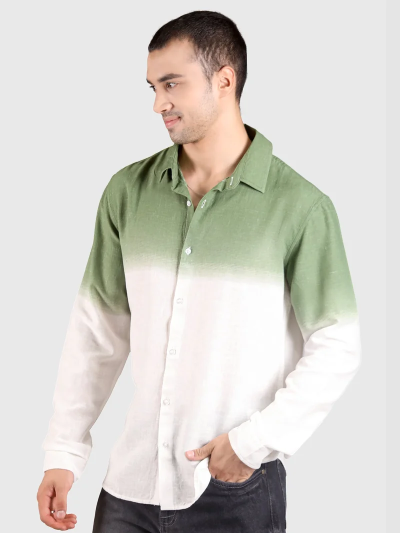 Beyoung Green Cotton Ombre Shirt