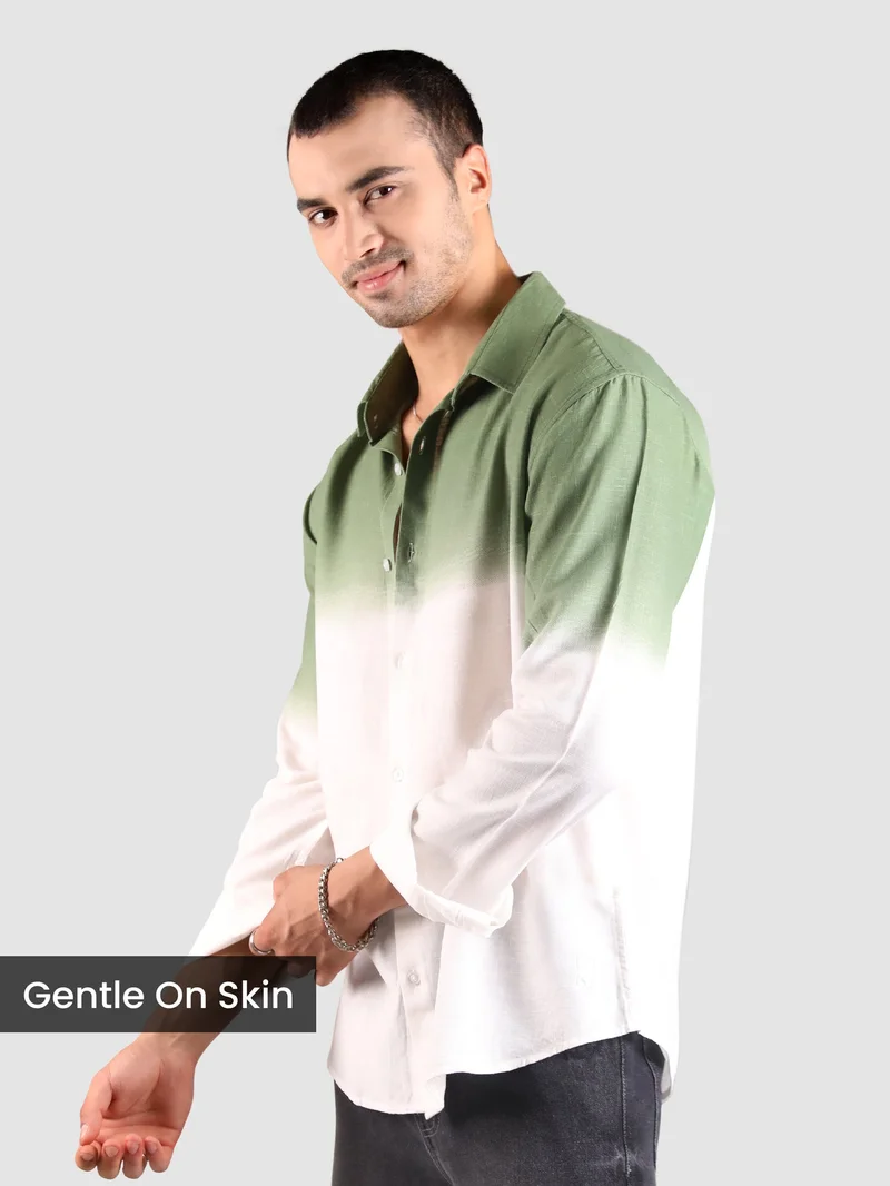 Beyoung Green Cotton Ombre Shirt