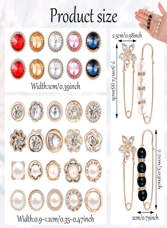 TARINI Brooch Pin for Women, Women Shirt Buttons, Safety Pins for Clothes, 34Pcs Pearl Brooch Pins - Women Invisible Safety Pins, No-Sew Waist Tightener Shirt Clips, Decorative Pearl Pins for Preventing Exposure Dress Pants Decor - Image 2