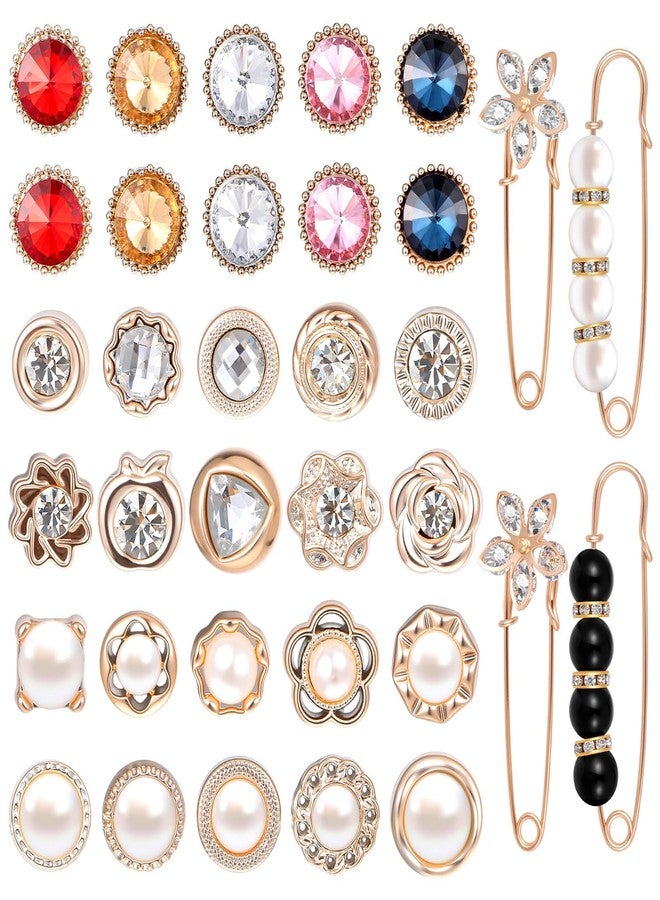 TARINI Brooch Pin for Women, Women Shirt Buttons, Safety Pins for Clothes, 34Pcs Pearl Brooch Pins - Women Invisible Safety Pins, No-Sew Waist Tightener Shirt Clips, Decorative Pearl Pins for Preventing Exposure Dress Pants Decor - Image 1