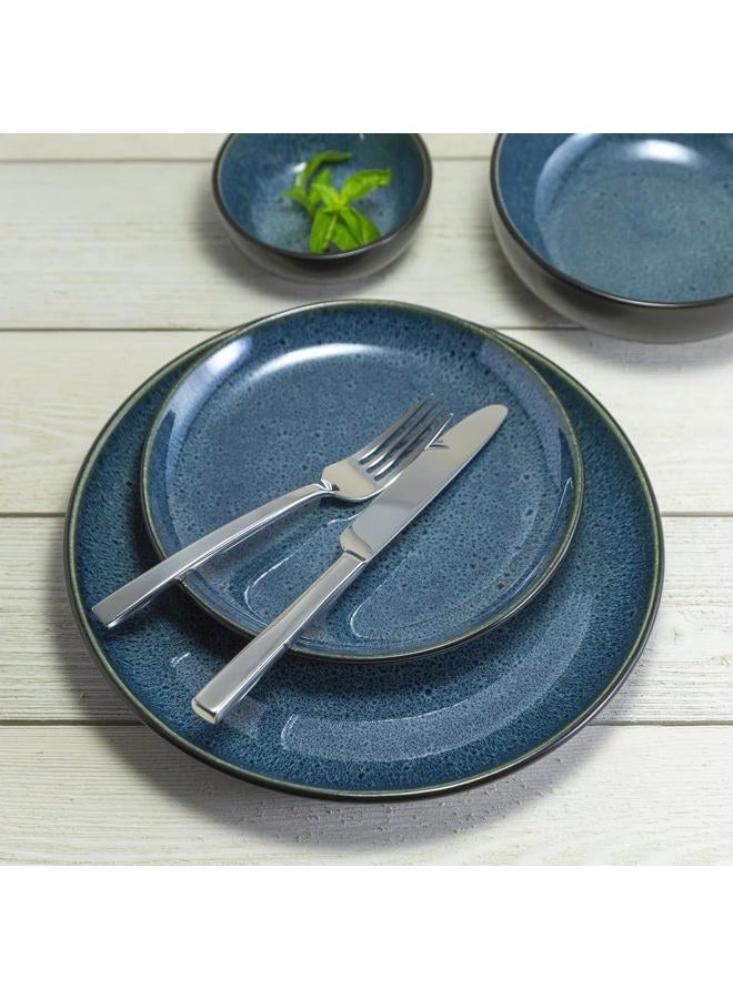 Sango 16-Piece Stoneware Dinnerware Set for 4, Glossy Black & Blue Plates and Bowls Sets with Reactive Glaze, Ceramic Dish Set, Modern Dishes for Everyday Dining, Microwave & Dishwasher Safe, Resona - Image 5