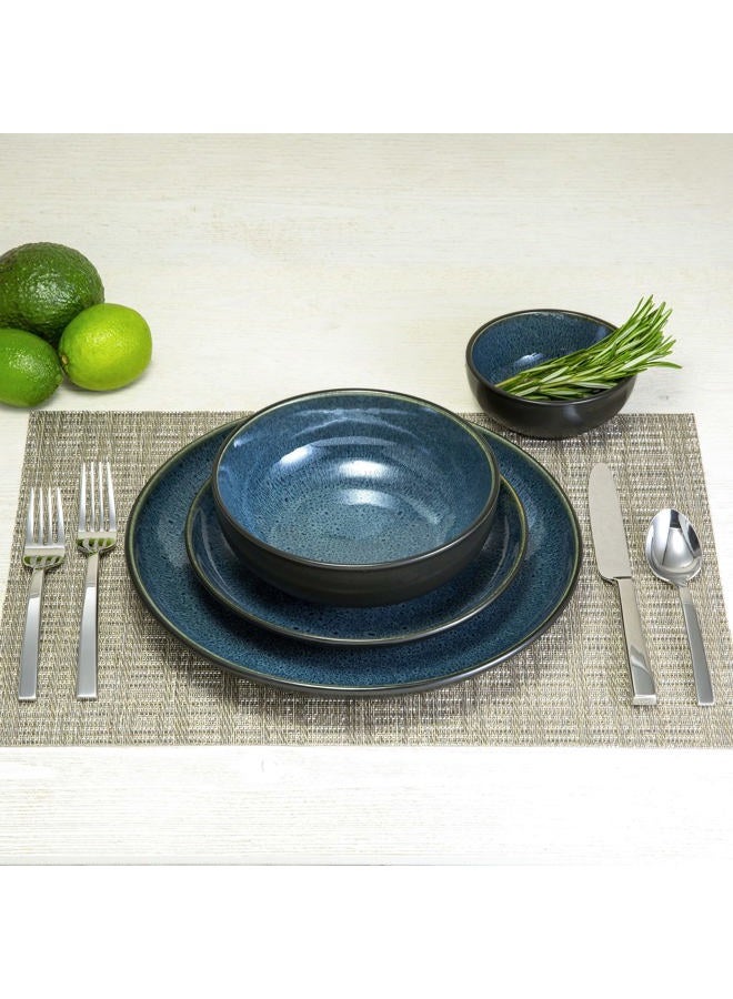 Sango 16-Piece Stoneware Dinnerware Set for 4, Glossy Black & Blue Plates and Bowls Sets with Reactive Glaze, Ceramic Dish Set, Modern Dishes for Everyday Dining, Microwave & Dishwasher Safe, Resona - Image 3