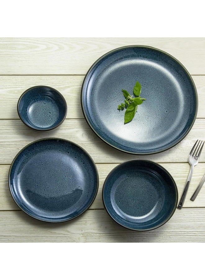 Sango 16-Piece Stoneware Dinnerware Set for 4, Glossy Black & Blue Plates and Bowls Sets with Reactive Glaze, Ceramic Dish Set, Modern Dishes for Everyday Dining, Microwave & Dishwasher Safe, Resona - Image 4