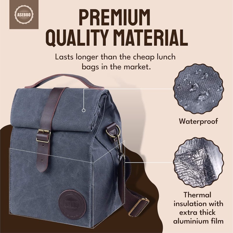 ASEBBO Insulated Lunch Bag for Women & Men (Grey) - Image 2