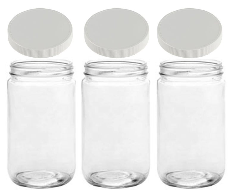 JARMING COLLECTIONS 32oz Extra Wide Mouth Glass Storage Jar with BPAFree Plastic Lid  Quart Size Airtight Mason Jar for Kitchen Pantry and Food Storage Set of 3
