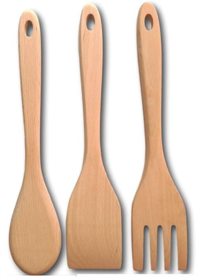 3-piece wooden serving set, wooden spoon, wooden fork handcrafted from organic beech wood for the kitchen. - Image 5