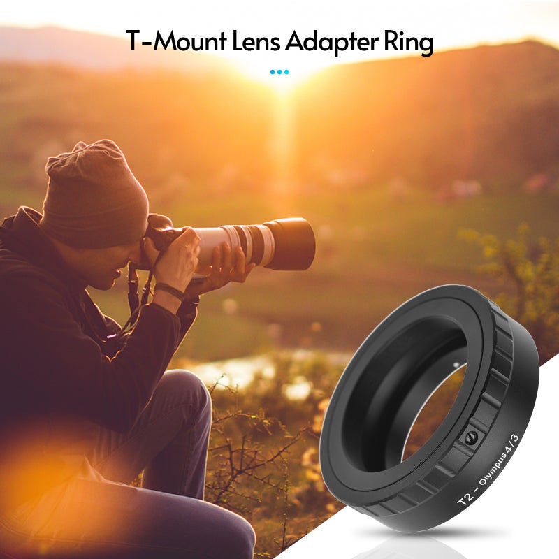حلقة محول تركيز عدسة معدنية T/T2 - محول عدسة يستخدم كبديل لكاميرات Olympus E-1/E-3/E-10/E-20/E-30/E-300/E-330/E-400/E-410/E-420/E-450/E-500/E-510/E-520/E-600/E-620/E-100 RS ذات تركيز مايكرو 4/3 - Image 3