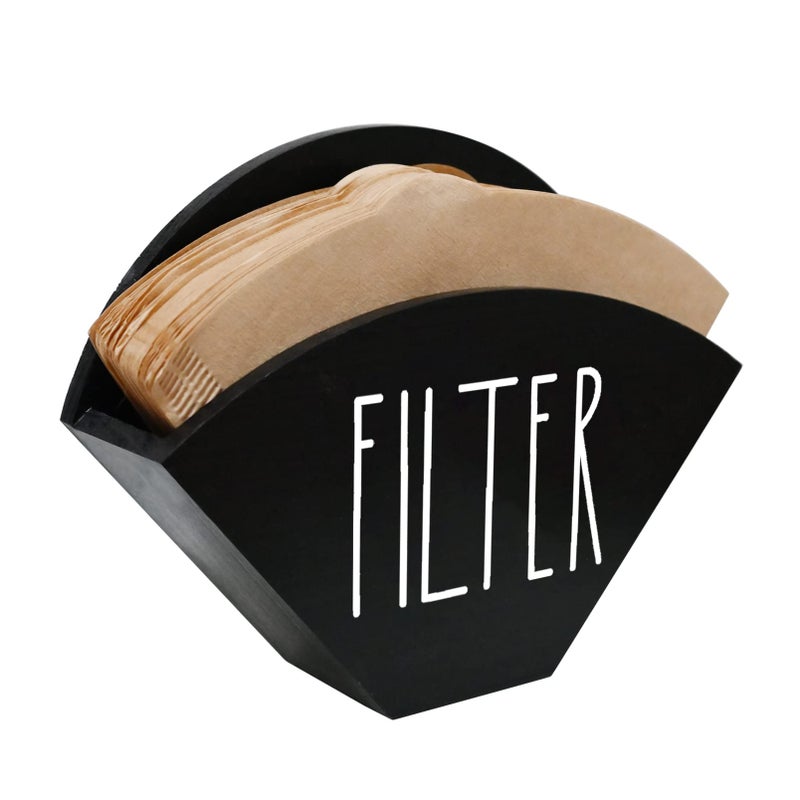 CHONIC Farmhouse Wood Coffee Filter Holder - Wall Mounted Cone Filter Dispenser for Coffee Bar Decor (Black) - Image 1